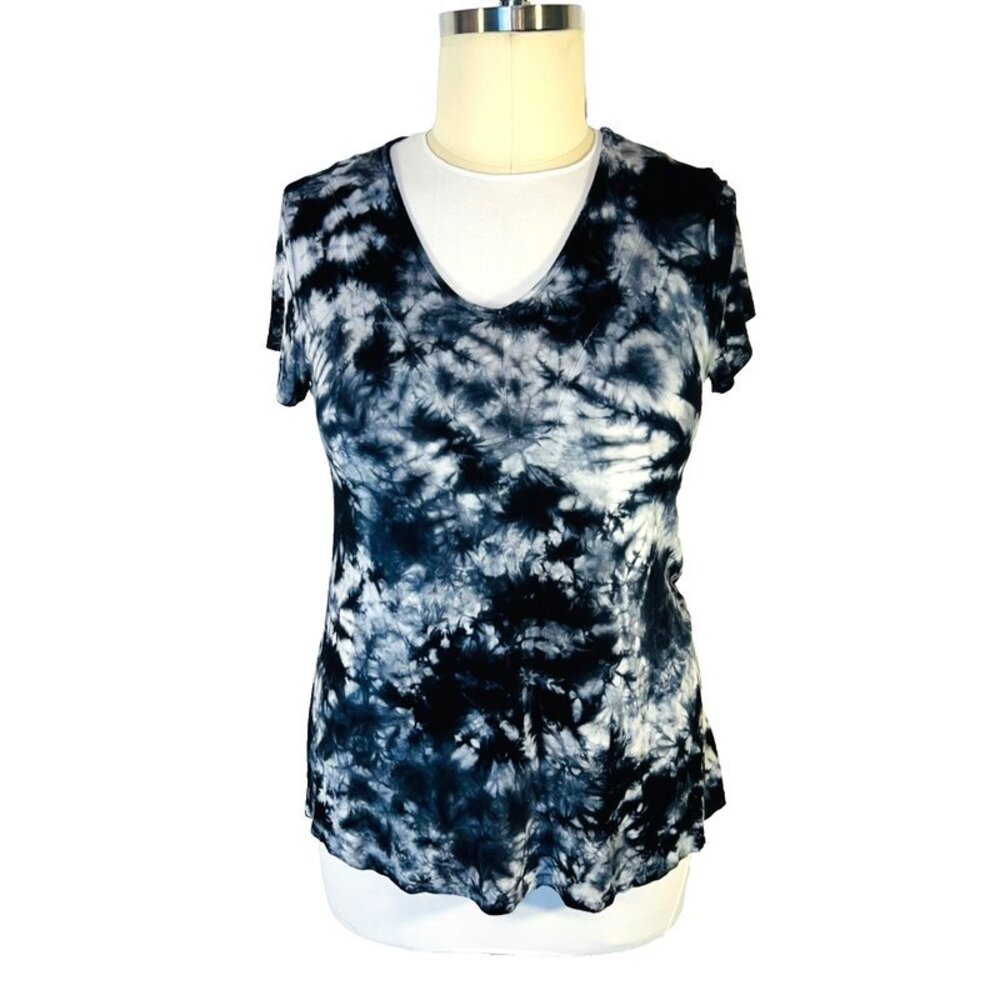 Ella Samani - Women's L Tee Shirt V-Neck Stretch Blue Tie Dye